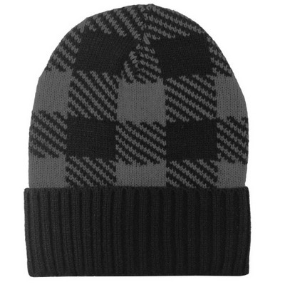 Buffalo Plaid Rolled Acrylic Knit Beanie Cap (Blank)