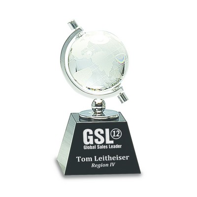 Clear Crystal Globe Award on Black Pedestal Base (6")