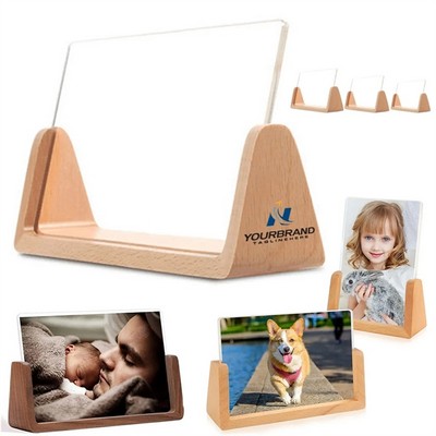 Branded Acrylic Photo Frame: Clear Cover, Wooden Base