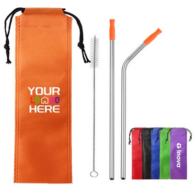 Reusable Stainless Steel Straws with Silicone Tips and a bag