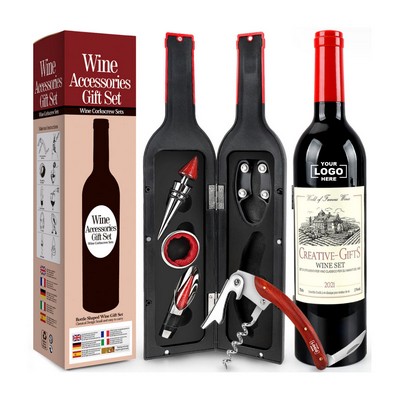 5 Piece Wine Tool Set In Bottle Shape Black Case