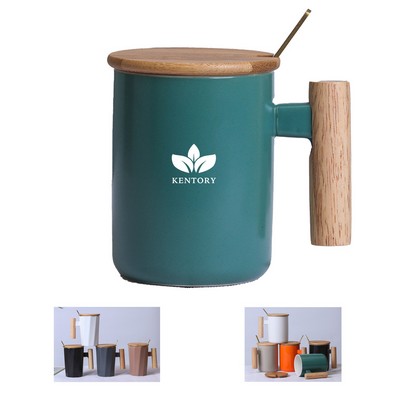 12Oz Ceramic Coffee Mug With Lid And Spoon