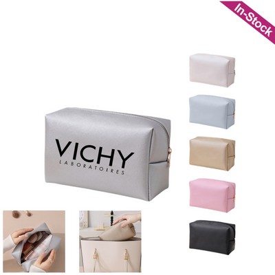 Rectangular PU Leather Travel Cosmetic Bag