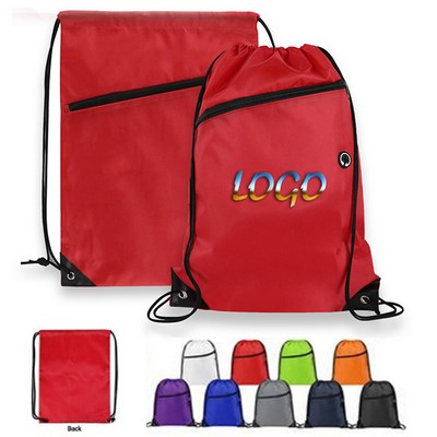 420D Heavy Duty Drawstring Backpack With Front Zipper