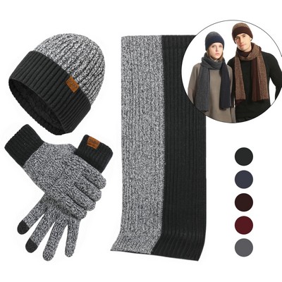 Winter Beanie Hat Scarf Gloves Set