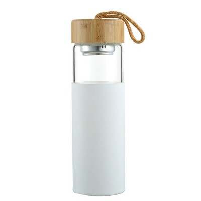 20 Oz Borosilicate Glass Water Bottle with Bamboo Lid and Silicone Sleeve