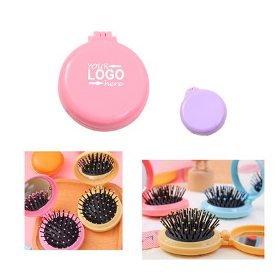 Circular Folding Mirror Massage Comb