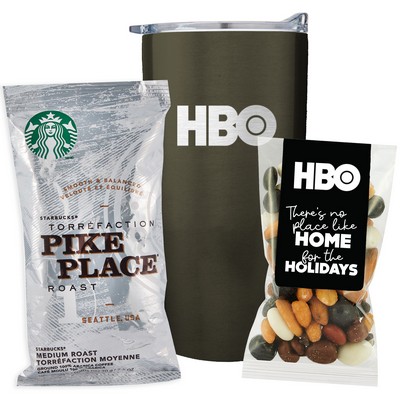 Promo Revolution - 20 Oz. Straight Tumbler Gift Set w/ Espresso Mix & Starbucks Pike Place Coffee