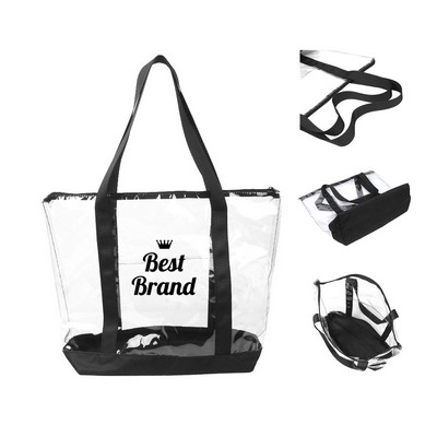 Pvc Clear Zippered Tote Bag With Reinforced Handles