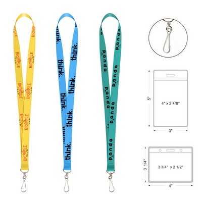 3/4" Dye-Sublimated J hook Lanyard With Clear Badge Holder