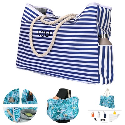 Fashion Beach Tote Bag With Zipper