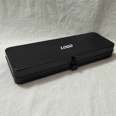 12" Black Metal Rectangular Hinged Box