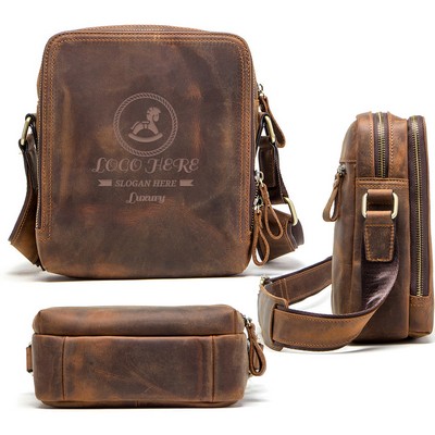 Vintage Crazy Horse Cowhide Men's Crossbody Bag