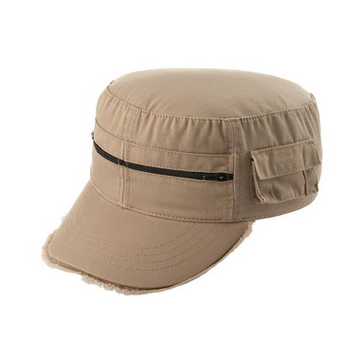 Enzyme Washed Cotton Twill Army Solid Cap w/ Zipper Pocket