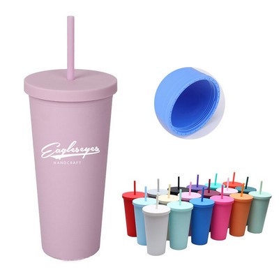 16oz Plastic Tumbler with Leak-Proof Lid and Straw