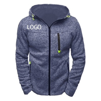 Men Sports Casual Fleece Hooded Jacket