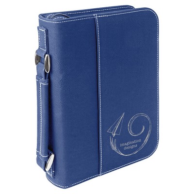 Blue/Silver Leatherette Book/Bible Cover w/Handle & Zipper