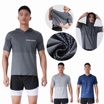 Men's Dry Fit Short Sleeve Active Athletic Hoodie Pullover Sweatshirt