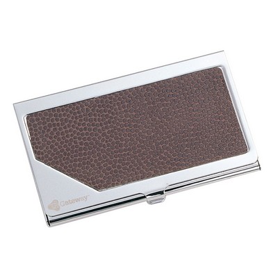 Executive Metal Business Card Case w/Brown Leather