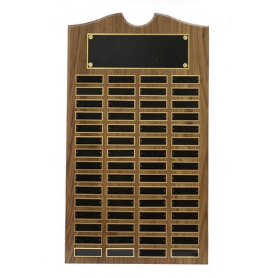 Roster Series American Walnut Plaque w/ 60 Individual Black Brass Plates (14"x25")