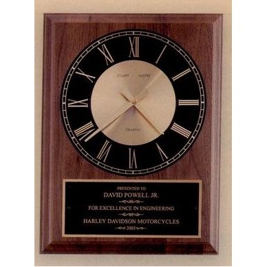 American Walnut Quartz Clock w/ Round Black Face (9"x12")