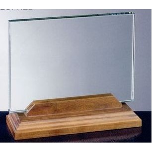 Horizontal Glass Award w/ Beveled Walnut Base (6"x4")