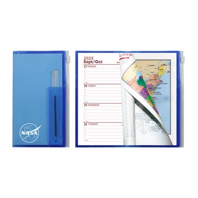 Weekly Zip Back Planner w/ Clear Pen & Zip Lock Pocket /1 Color Insert w/ Map - Translucent Color