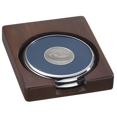 Solid Walnut Wood Desk Set w/2 Round Solid Chrome Coasters