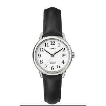 Timex Black Leather Strap Core Easy Reader Watch W/ Silver Case