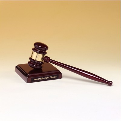 Rosewood Piano Finish Gavel with Gold Brass Band