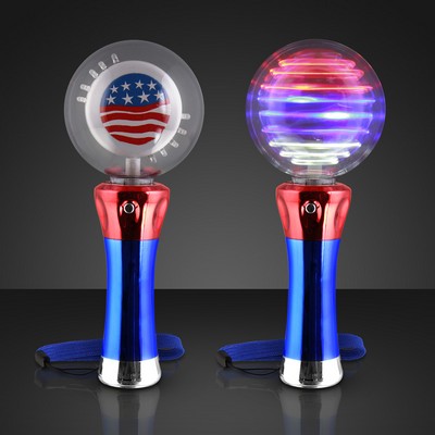 Light Up Spinning American Flag Wand - BLANK