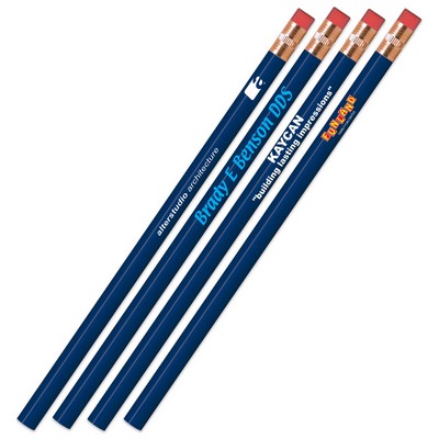 Royal Blue Painted Pencils with Brass Ferrules and Shell Pink Erasers