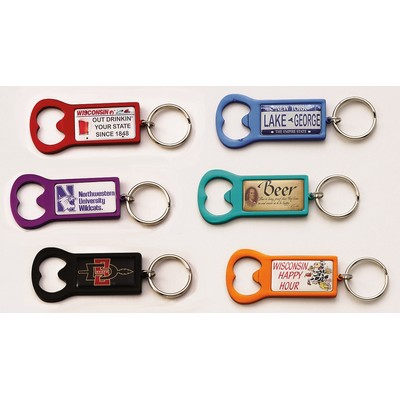 Rectangle Anodized Aluminum Bottle Opener Key Tag with Digital Emblem