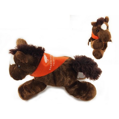 8" Chestnut Horse Stuffed Animal w/Bandana & One Color Imprint