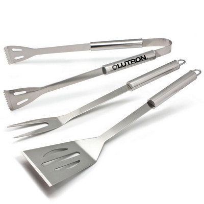 3pc Stainless Steel BBQ Tool Set for Outdoor Camping/Grills