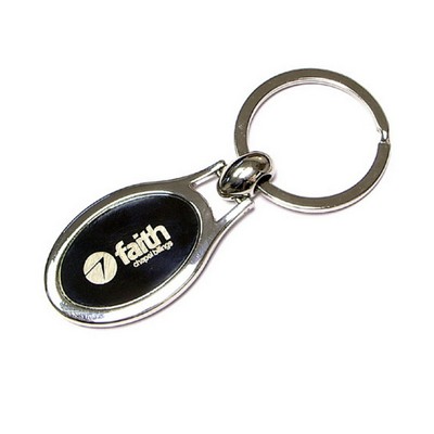 Shiny Chrome Finished Oval Metal Key Holder w/Split Key Ring