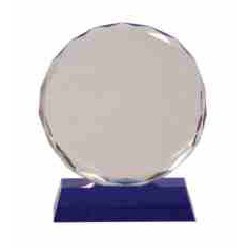 5" Round Crystal Facet Award on Blue Crystal Base