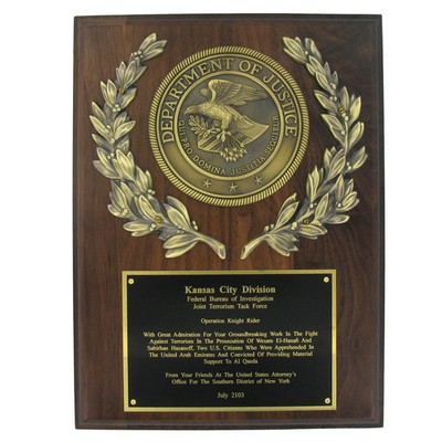 Simulated Walnut Department of Justice Plaque (9" x 12")