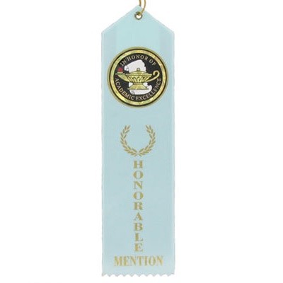 Honorable Mention Light Blue Stock Satin Ribbon w/2" Mylar Hologram Medallion