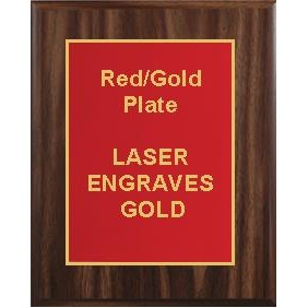 Walnut Plaque 9" x 12" - Red/Gold 7" x 10" Designer Plate