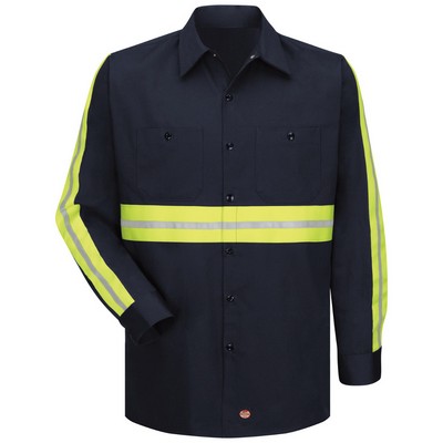 Red Kap™ Enhanced Visibility Long Sleeve Navy Cotton Work Shirt