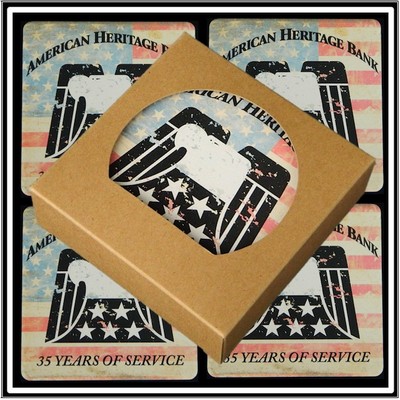 Set of 4 Square Absorbent Stone Coasters in Kraft Window Box - Basic Print