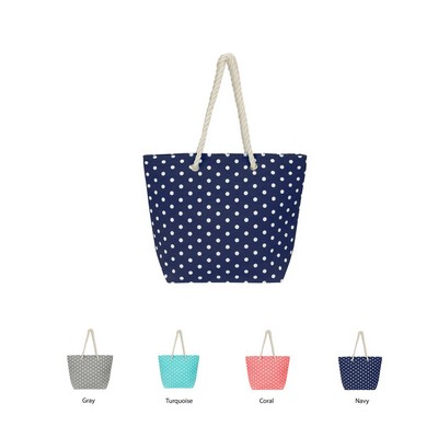 Water Resistant Polka Dot Canvas Nautical Beach Tote Bags