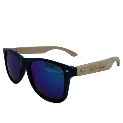 Wooden Sunglasses - Black Frames & Mirrored Lenses