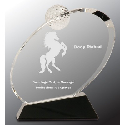 6" Clear Crystal Oblong Golf Award on Black Crystal Base Crystal Award