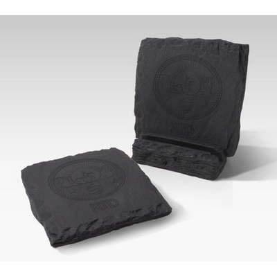 2-Pc Square Slate-Texture Coaster Set w/Base