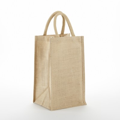 2 Bottle Jute Wine Bag/Solid Front - 14"x8"x4.5"