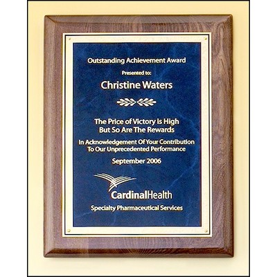 Airflyte® Walnut Piano-Finish Plaque w/Sapphire Blue Marble Plate & Squared Corner (8"x 10.5")