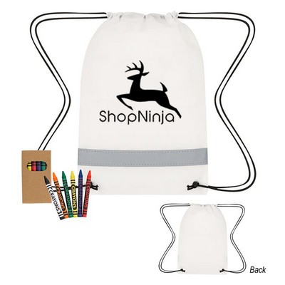 Reflective Non-Woven Coloring Drawstring Bag With Crayons