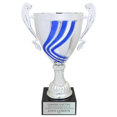 14¼" Italian Silver Swirl Trophy Cup w/Blue Stripes